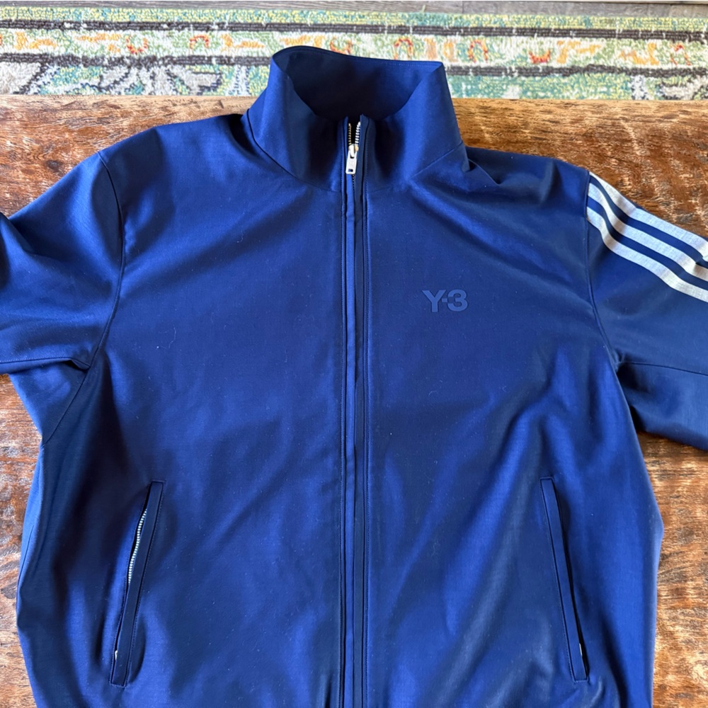 Y-3 Adidas Navy Blue Track Jacket with Light Blue Stripes Rare Find